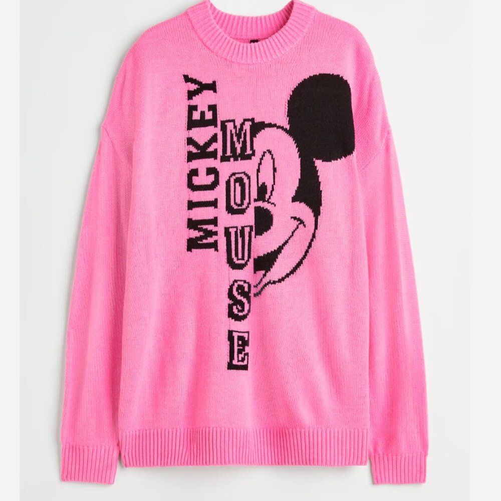 H&M - MICKEY MOUSE Jacquard Sweater - Pink - XL